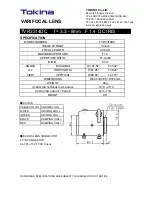 Tokina Varifocal Lens TVR3314DC Specifications предпросмотр