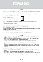 Предварительный просмотр 18 страницы tomado TLT4701W Instruction Manual