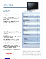 Предварительный просмотр 2 страницы Toshiba 30HF66 Specification Sheet