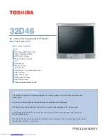 Preview for 1 page of Toshiba 32D46 - 32" CRT TV Specifications