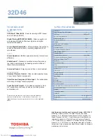 Preview for 2 page of Toshiba 32D46 - 32" CRT TV Specifications