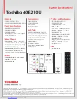 Предварительный просмотр 2 страницы Toshiba 40E210U Specifications