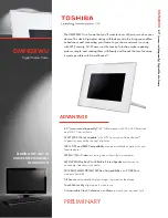 Предварительный просмотр 1 страницы Toshiba DMF82XWU - Wireless Digital Media Frame Specifications