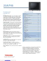 Preview for 2 page of Toshiba FSTPURE COLORSTREAM 20AF46 Specifications