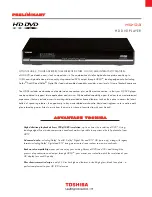 Предварительный просмотр 1 страницы Toshiba HD-D3 - HD DVD Player Specifications