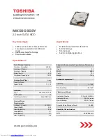 Предварительный просмотр 1 страницы Toshiba MK5056GSY Features And Specifications