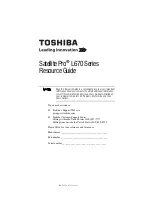 Предварительный просмотр 1 страницы Toshiba Satellite Pro L670 Resource Manual