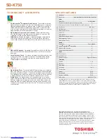 Preview for 2 page of Toshiba SD-K750 Specifications