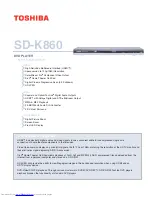 Предварительный просмотр 1 страницы Toshiba SD-K860 Specification Sheet