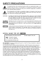 Preview for 2 page of Toshiba TDP-SP1 Owner'S Manual