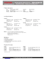 Preview for 2 page of Toshiba TDP-WX5400 Installation Manual