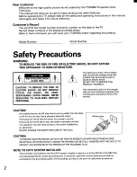 Preview for 2 page of Toshiba TP48D70 Owner'S Manual