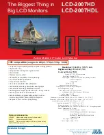 Preview for 1 page of Tote Vision LCD-2007HD Specification Sheet