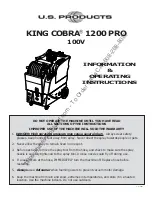 U.S. Products KING COBRA 1200 PRO Operating Instructions Manual preview