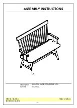 Preview for 1 page of Unfinished Furniture of Wilmington 48 IN TALL WINDSOR ARM BENCH BE-2904A Assembly Instructions