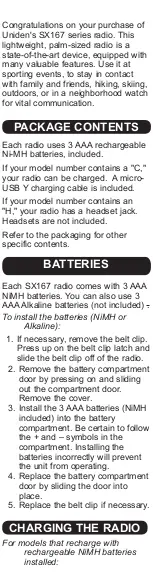 Предварительный просмотр 2 страницы Uniden SX167 series User Manual