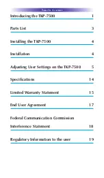 Preview for 3 page of Universal Remote Control TOTAL CONTROL TKP-7500 Owner'S Manual