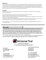 Preview for 4 page of Universal Tool UT8714 Operating Instructions, Parts List & Warranty