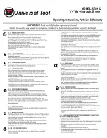 Preview for 1 page of Universal Tool UT8922 Operatoring Instructions, Parts List & Warranty