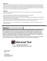 Preview for 6 page of Universal Tool UT8922 Operatoring Instructions, Parts List & Warranty