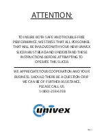 Preview for 2 page of Univex 8713S Operator'S Manual