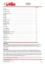 Preview for 2 page of Utile LW401 Installation, Operation & Maintenance Instructions Manual