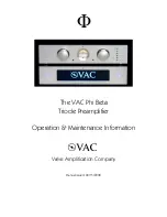 Preview for 1 page of VAC Phi Beta Triode Operation & Maintenance Information