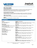 Preview for 2 page of Valcom PagePri IP Technical Specification