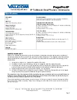 Предварительный просмотр 2 страницы Valcom PagePro IP VIP-172L-Brass Technical Specification