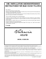 Valencia Euro EGZ90GSV Use, Installation And Maintenance Instructions preview