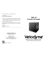 Preview for 1 page of Velodyne FSX-12 Owner'S Manual