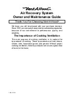 Vent-a-Hood Air Recovery System Owner And Maintenance Manual preview