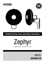 Ventair Zephyr ZEP40PC/R Important Installation And Instruction Manual предпросмотр