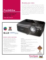 Предварительный просмотр 1 страницы ViewSonic PRO8450W VS13646 Specification Sheet