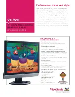 Предварительный просмотр 1 страницы ViewSonic VG920 - 19" LCD Monitor Specifications