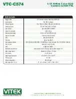 Preview for 2 page of Vitek VTC-C574 Specifications