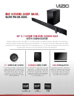 Vizio 40” 2.1 HOME THEATER SOUND BAR Specifications предпросмотр