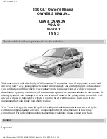 Предварительный просмотр 1 страницы Volvo 1993 850 GLT Owner'S Manual