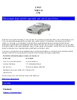 Предварительный просмотр 1 страницы Volvo 2003 C70 Operation And Care Manual