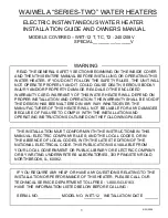 Preview for 1 page of Waiwela WET-12 T Installation Manual And Owner'S Manual