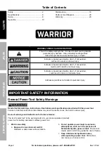 Preview for 2 page of WARRIOR 57342 Owner'S Manual & Safety Instructions