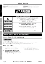 Preview for 2 page of WARRIOR 58258 Owner'S Manual & Safety Instructions