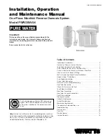 Preview for 1 page of Watts PURE WATER PWFILGAC10 Installation, Operation And Maintenance Manual