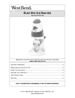 West Bend ELECTRIC ICE SHAVER Instruction Manual предпросмотр