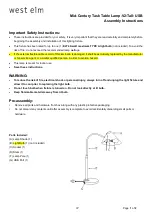 West Elm Mid-Century Task Table Lamp-V2:Tall: USB Assembly Instructions preview