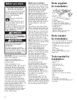 Preview for 2 page of Whirlpool GZ7930XGS0 Installation Instructions And Use And Care Manual