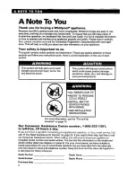 Preview for 2 page of Whirlpool SF310PEA Use And Care Manual