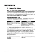 Preview for 2 page of Whirlpool TER86W5B Use And Care Manual