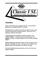 Preview for 1 page of White’s Electronics classic I SL User Manual