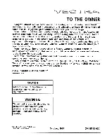 Preview for 1 page of Winnebago 1996 Vectra Operator'S Manual